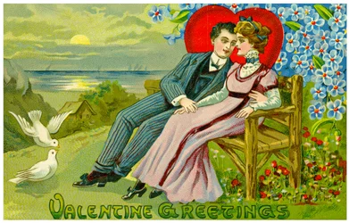 Valentines Day Card o loʻo faʻaalia ai ni tagata alofa se toʻalua, i le 1910 swed